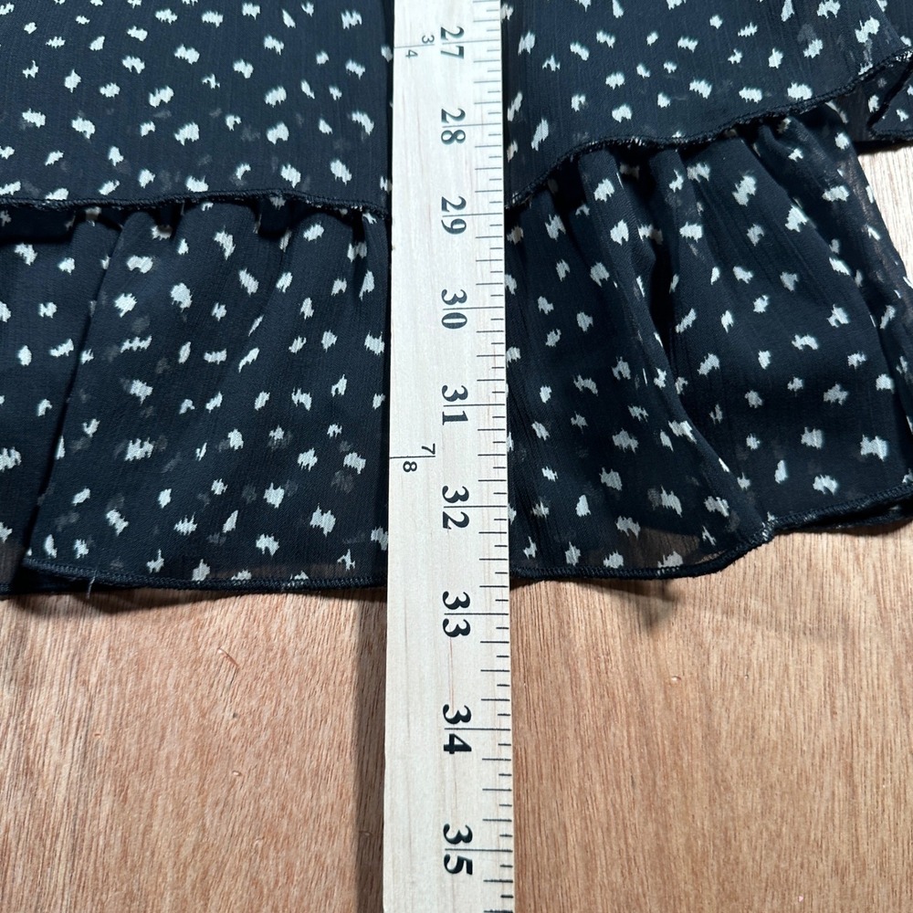 Zara Ruffle Mini Dress Women XS Black White Dot Long Sleeve Tiered Chiffon - Picture 7 of 10